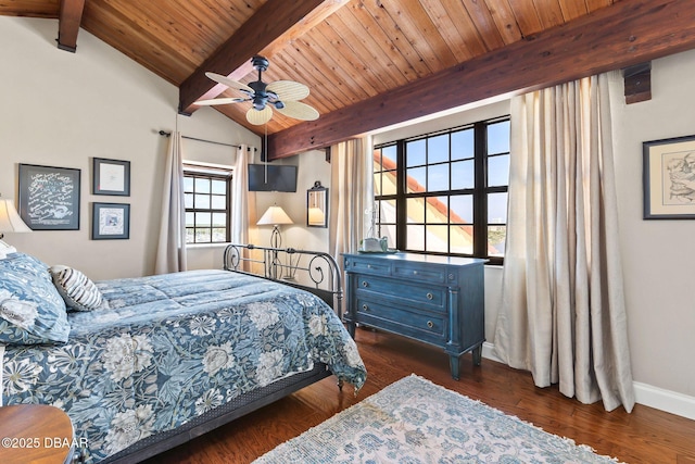 761 Marina Point Dr Unit 7610, Daytona Beach, FL 32114 - bedroom with baseboards, ceiling fan, wood ceiling, vaulted ceiling with beams, and wood finished floors