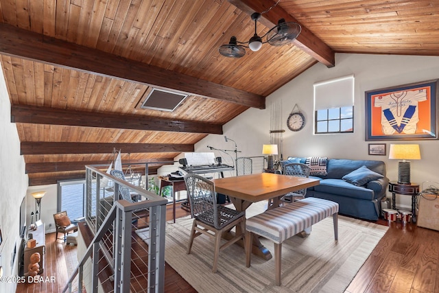 761 Marina Point Dr Unit 7610, Daytona Beach, FL 32114 - dining space featuring wooden ceiling, hardwood / wood-style flooring, and lofted ceiling with beams