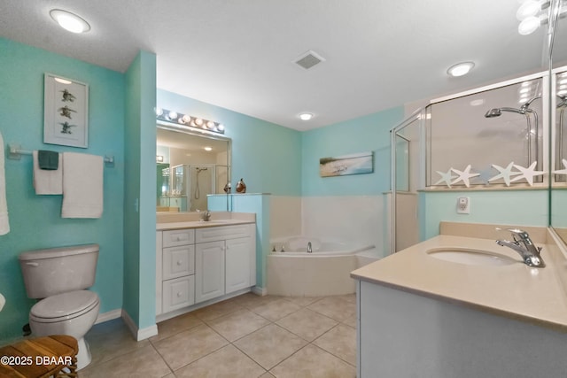 5300 S Atlantic Ave Unit 16-505, New Smyrna Beach, FL 32169 - bathroom with toilet, a sink, a bath, tile patterned flooring, and a shower stall