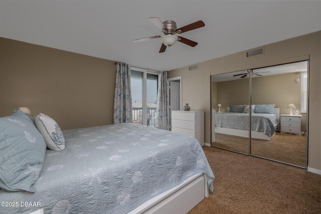 3370 Ocean Shore Blvd Unit 202B, Ormond Beach, FL 32176 - bedroom with carpet floors, ceiling fan, a closet, and access to outside