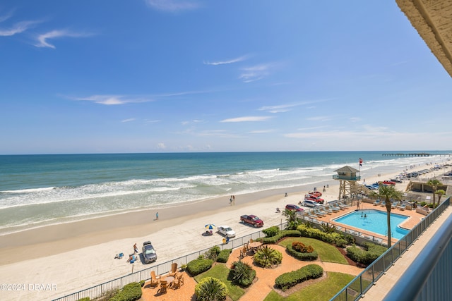 view of water feature featuring a beach view