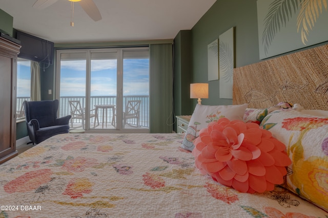 bedroom featuring ceiling fan and access to outside