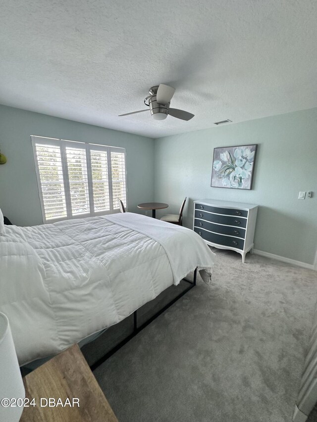 1021 Alabama Ave, Holly Hill, FL 32117 - carpeted bedroom with baseboards, ceiling fan, and a textured ceiling