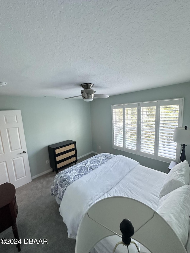 1021 Alabama Ave, Holly Hill, FL 32117 - bedroom with carpet, ceiling fan, baseboards, and a textured ceiling