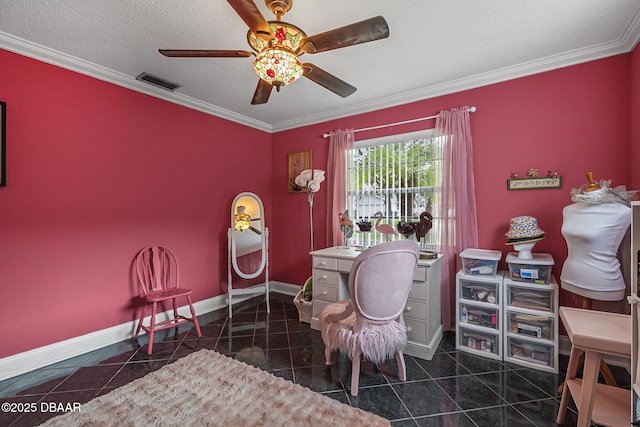 1409 Mollie Rd, Daytona Beach, FL 32114 - tiled home office with ceiling fan and ornamental molding