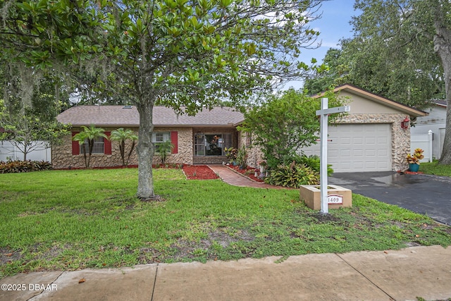 1409 Mollie Rd, Daytona Beach, FL 32114 - single story home featuring stone siding, driveway, a front lawn, and an attached garage