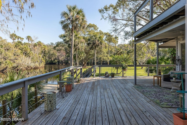 wooden terrace with a water view