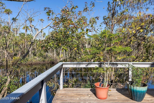 wooden deck with a water view