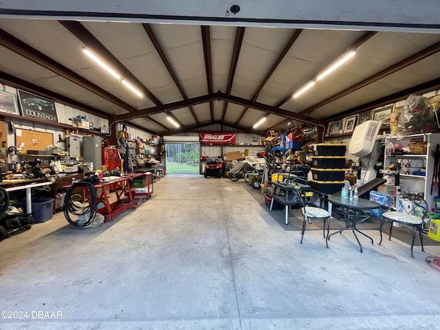 garage featuring a workshop area