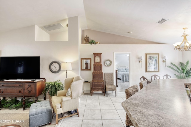 1465 Admiral Nimitz Ave, Daytona Beach, FL 32124 - living area with lofted ceiling and a chandelier
