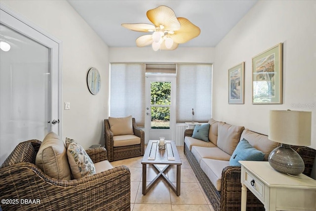 living area featuring light tile patterned floors