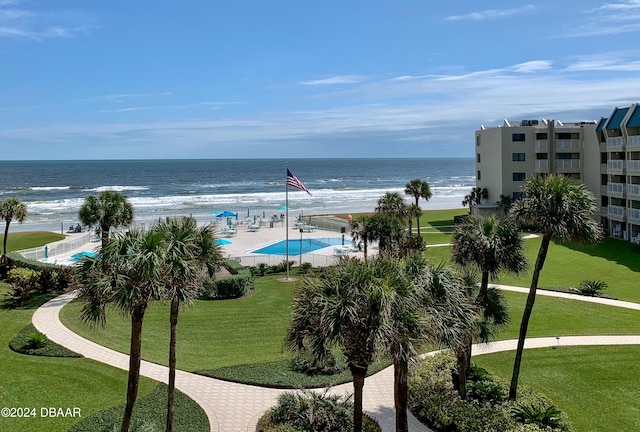 property view of water featuring a beach view