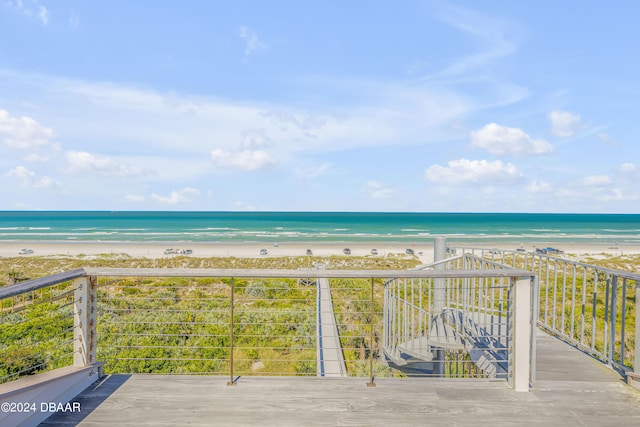 view of water feature with a beach view