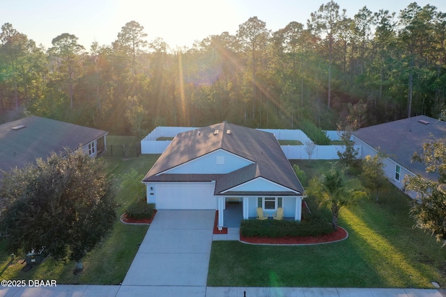 bird's eye view featuring a view of trees