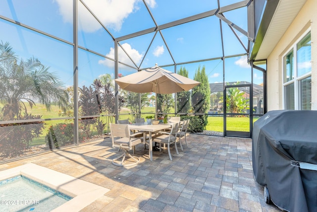sunroom / solarium with outdoor dining area