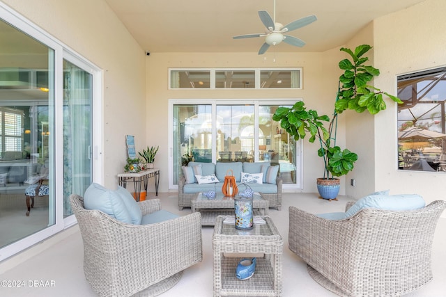 view of patio / terrace with an outdoor hangout area and a ceiling fan