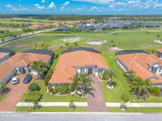 aerial view featuring a residential view and golf course view