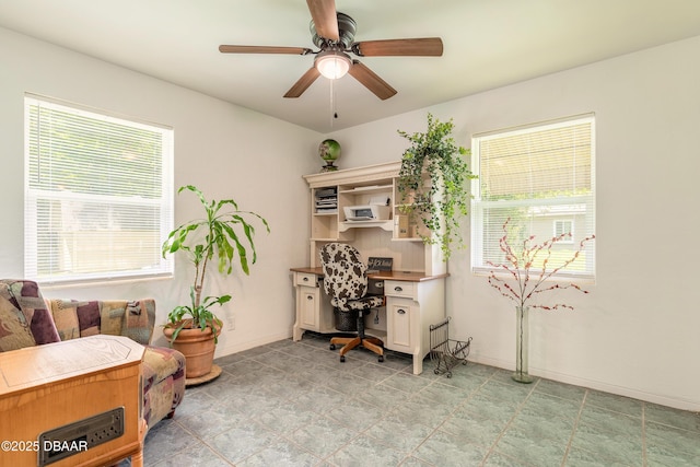 125 Azalea Dr, Daytona Beach, FL 32117 - home office featuring a ceiling fan and baseboards