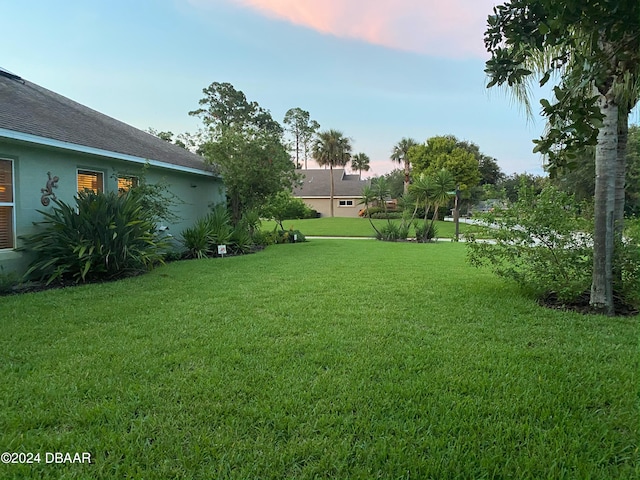 view of yard at dusk