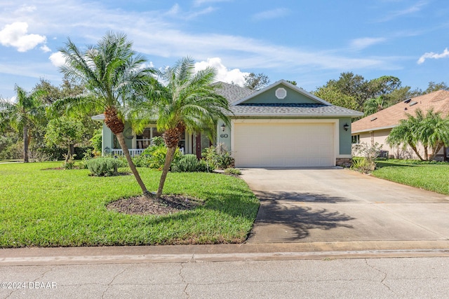 view of front of house featuring a front lawn and a garage