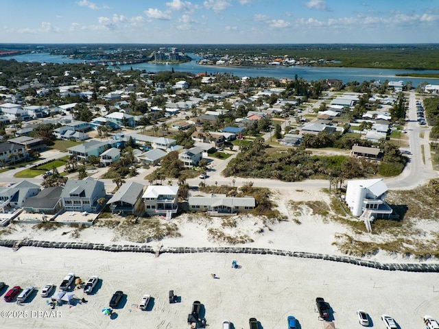 aerial view with a residential view and a water view