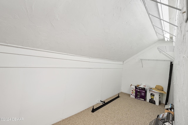 bonus room with lofted ceiling and carpet floors