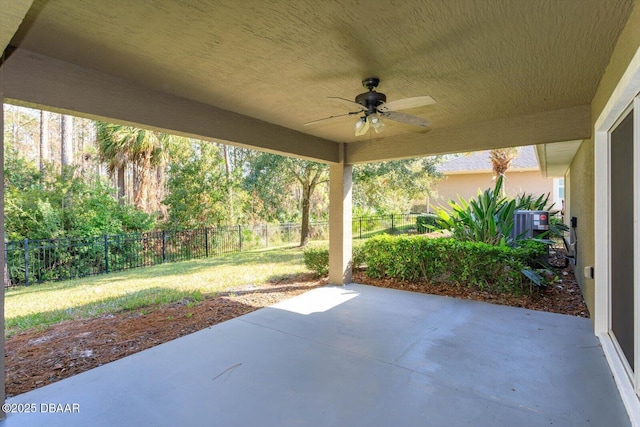 view of patio / terrace with central AC and ceiling fan