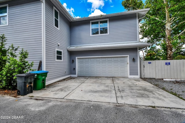 exterior space with a garage