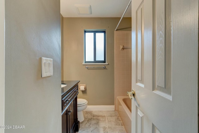 full bathroom with vanity, toilet, and tiled shower / bath