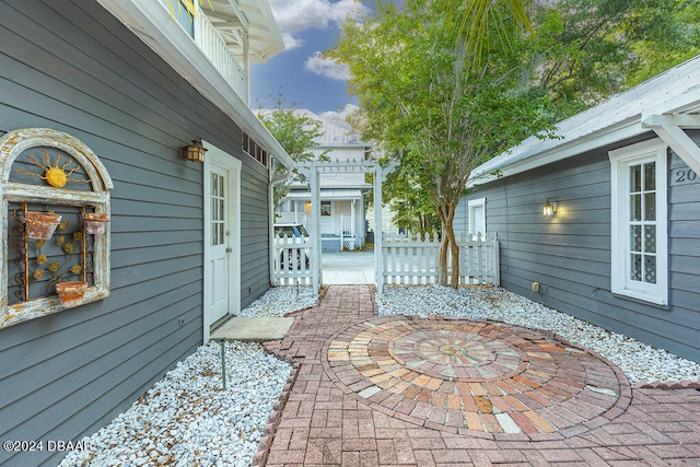 view of patio featuring a pergola