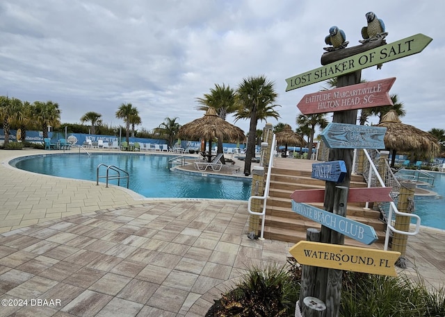 view of pool featuring a patio