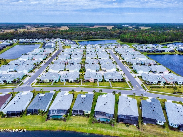 aerial view featuring a water view