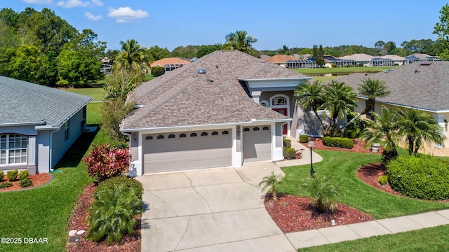 view of front facade with a garage and a front yard