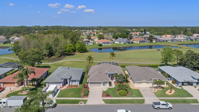 aerial view with a water view