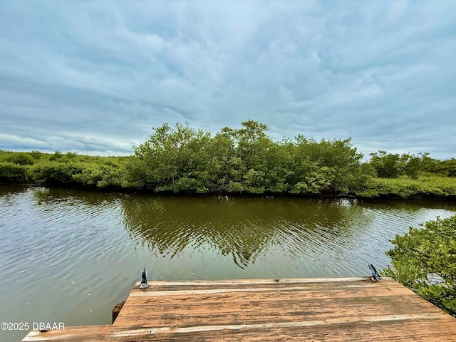 view of dock with a water view