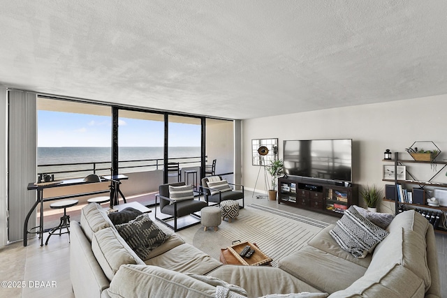 living room with a water view