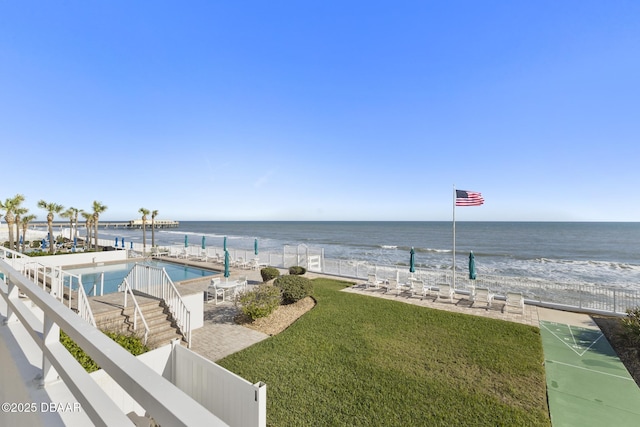 property view of water featuring a beach view