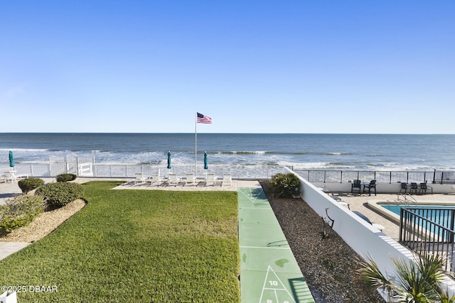 view of water feature featuring a beach view