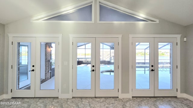 3128 John Anderson Dr, Ormond Beach, FL 32176 - doorway to outside with french doors and vaulted ceiling
