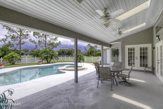 7 Foxfords Chase, Ormond Beach, FL 32174 - view of pool with french doors, a fenced backyard, a patio, and a ceiling fan