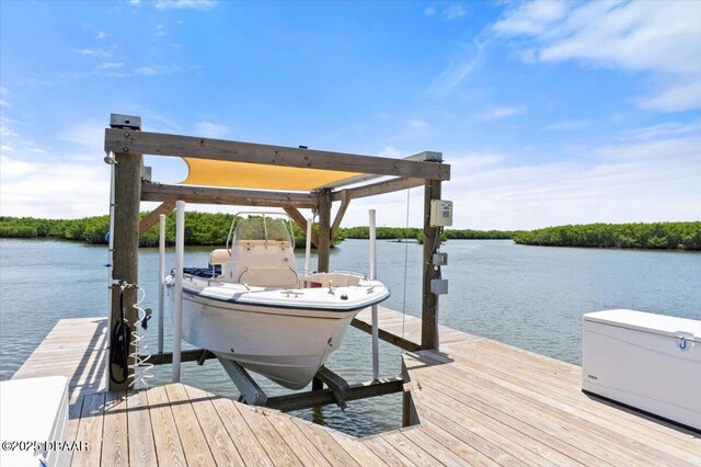 5967 Riverside Dr, Port Orange, FL 32127 - dock featuring boat lift and a water view
