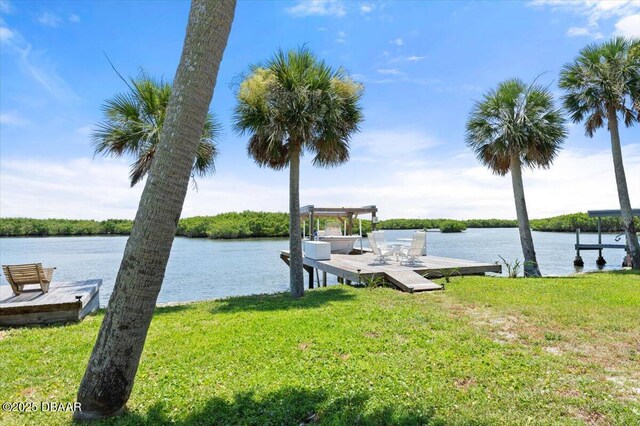 5967 Riverside Dr, Port Orange, FL 32127 - dock featuring a lawn and a water view