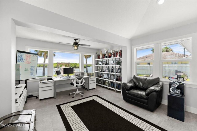 5967 Riverside Dr, Port Orange, FL 32127 - office area featuring ceiling fan and lofted ceiling