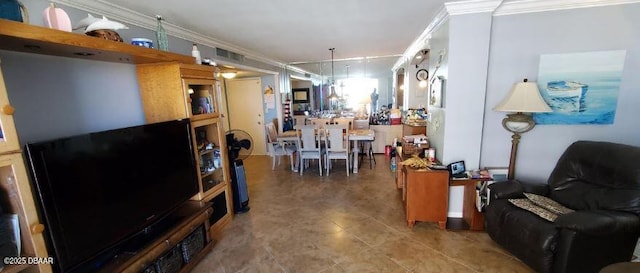 interior space with ornamental molding and visible vents