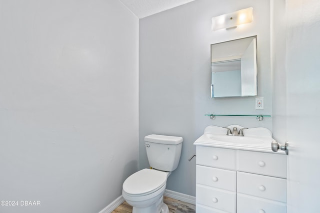 bathroom featuring vanity, wood-type flooring, and toilet