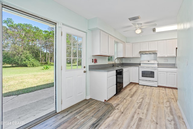 605 Orchard Ave, Ormond Beach, FL 32174 - kitchen featuring white range with electric stovetop, a sink, under cabinet range hood, black dishwasher, and white cabinets