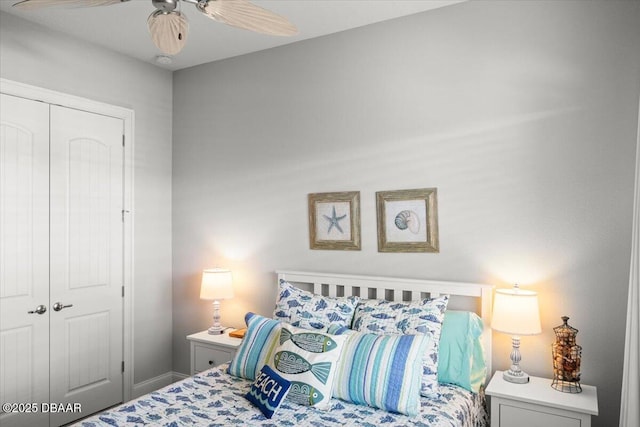 bedroom with a closet and ceiling fan