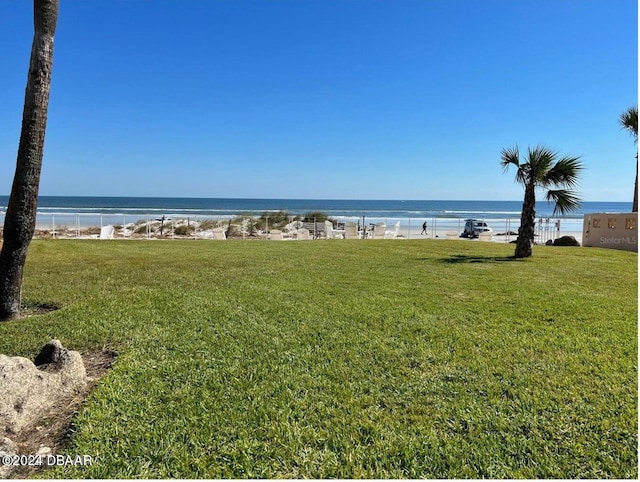 property view of water featuring a beach view