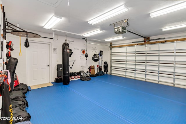 garage with a garage door opener