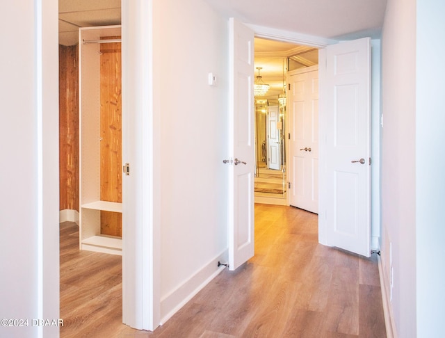 hallway with hardwood / wood-style flooring